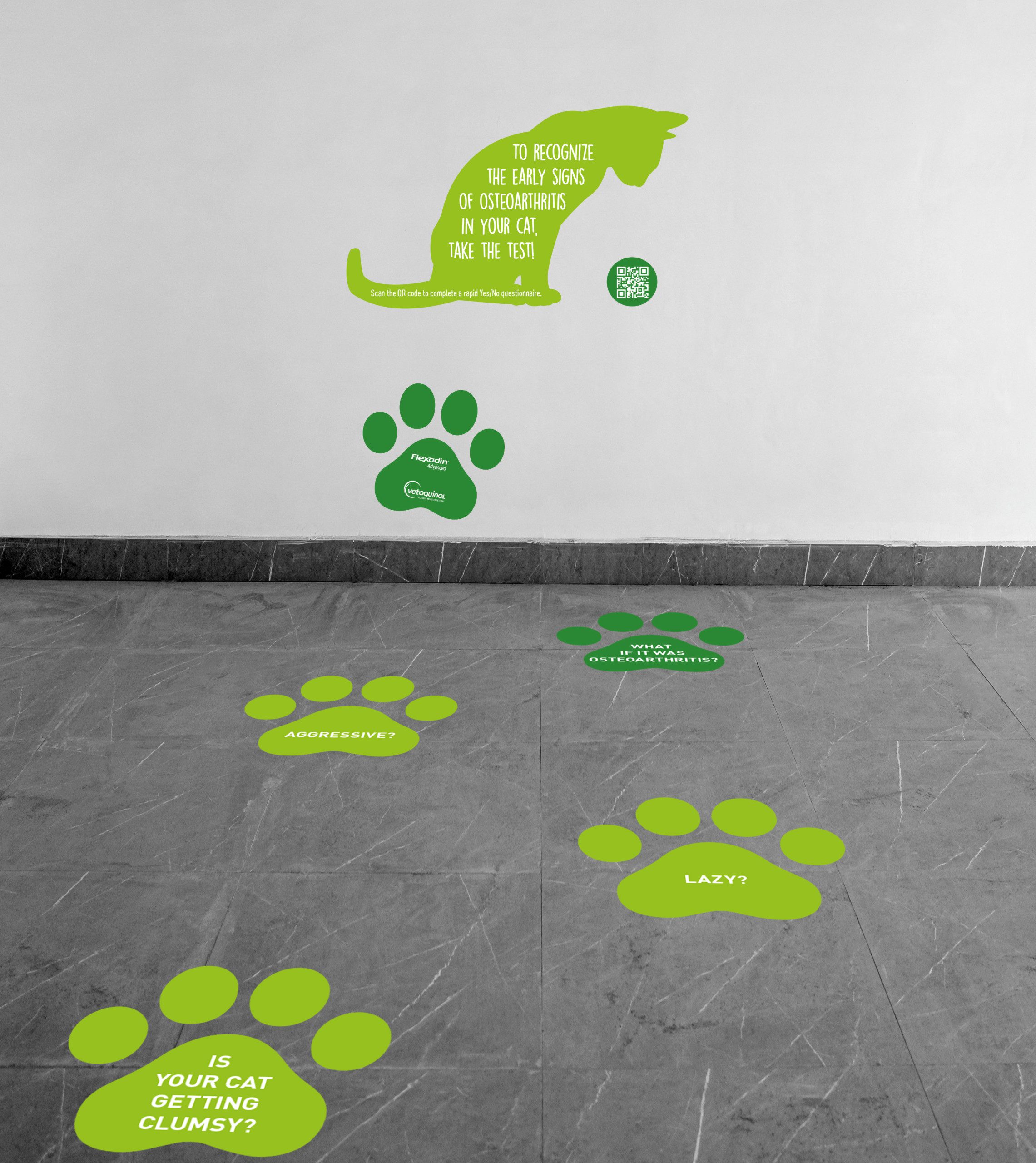 MISE EN SITUATION STICKERS CAT OA Mise en situation des stickers créés pour la campagne d'information et de dépistage d'arthrose du chat