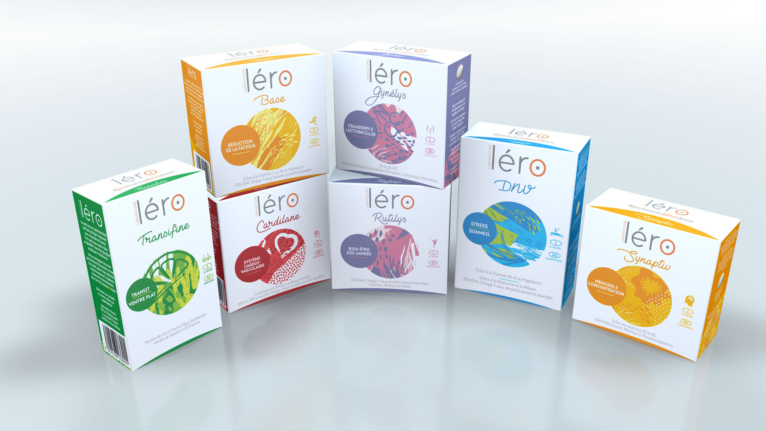 Présentation des packaging réalisés pour le laboratoire Léro